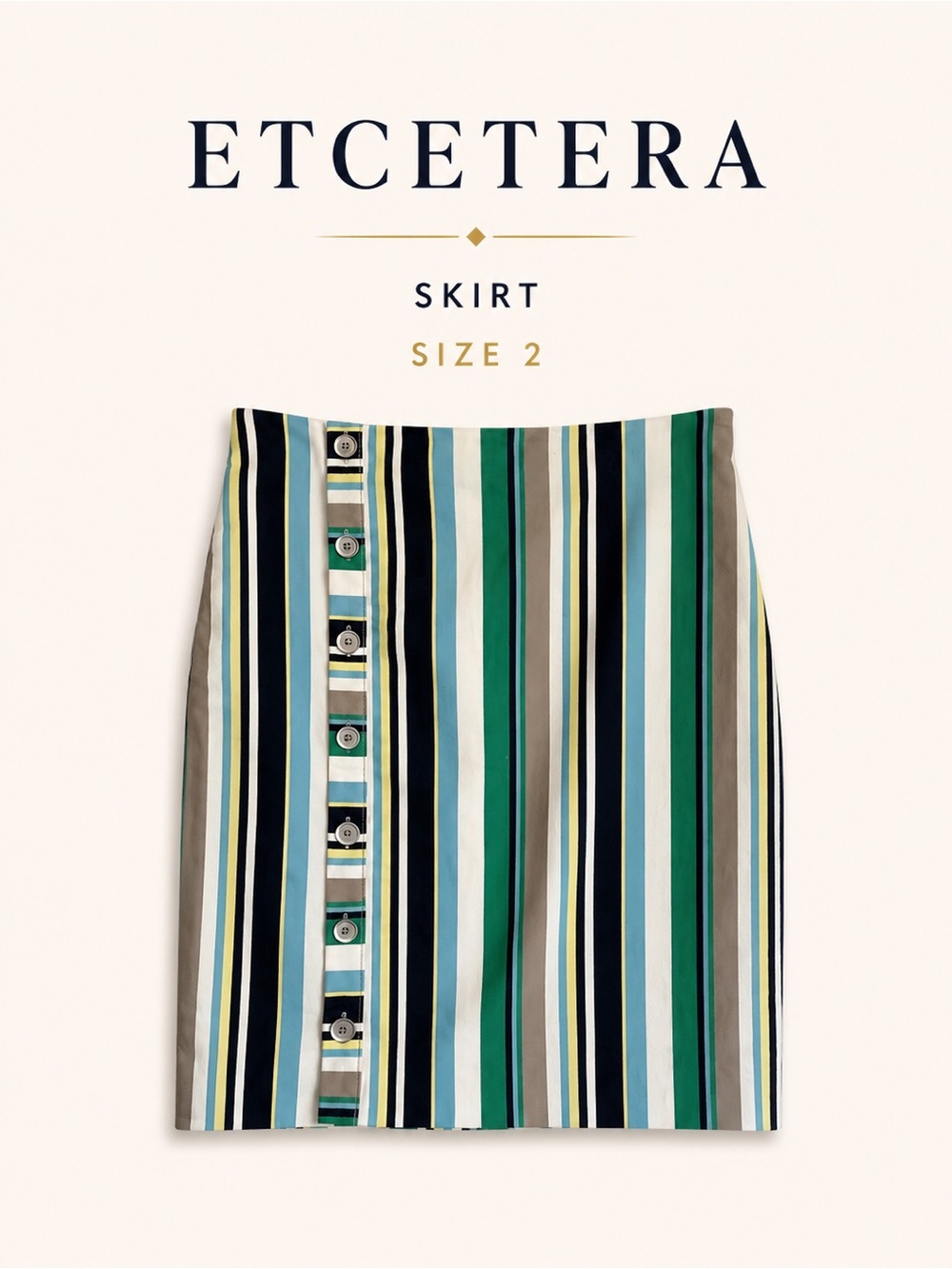 Etcetera Striped Skirt Size 2 Cotton Button Front Summer Mini